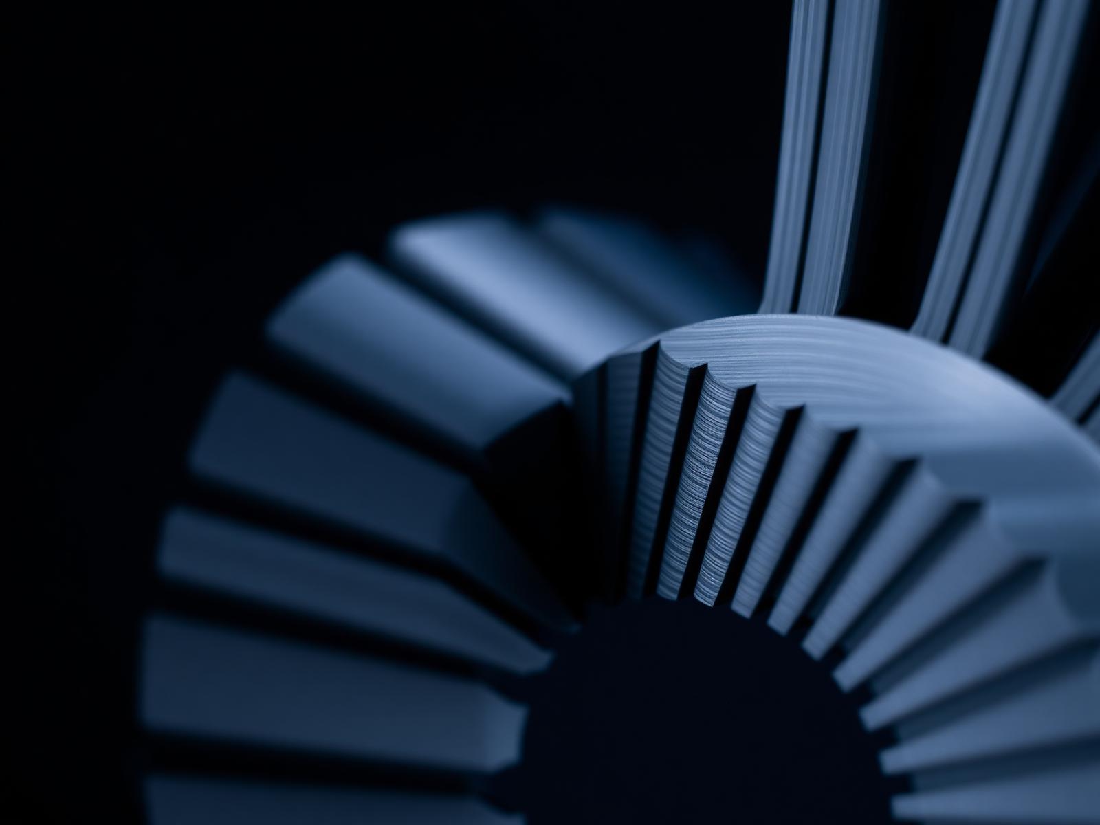 Macro shot of a segmented stator lamination stack